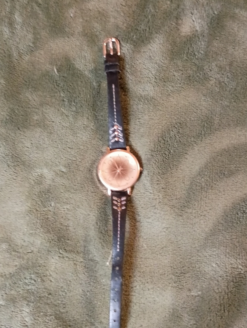 Women's Black Leather Strap Watch with Rose Gold Dial Accent